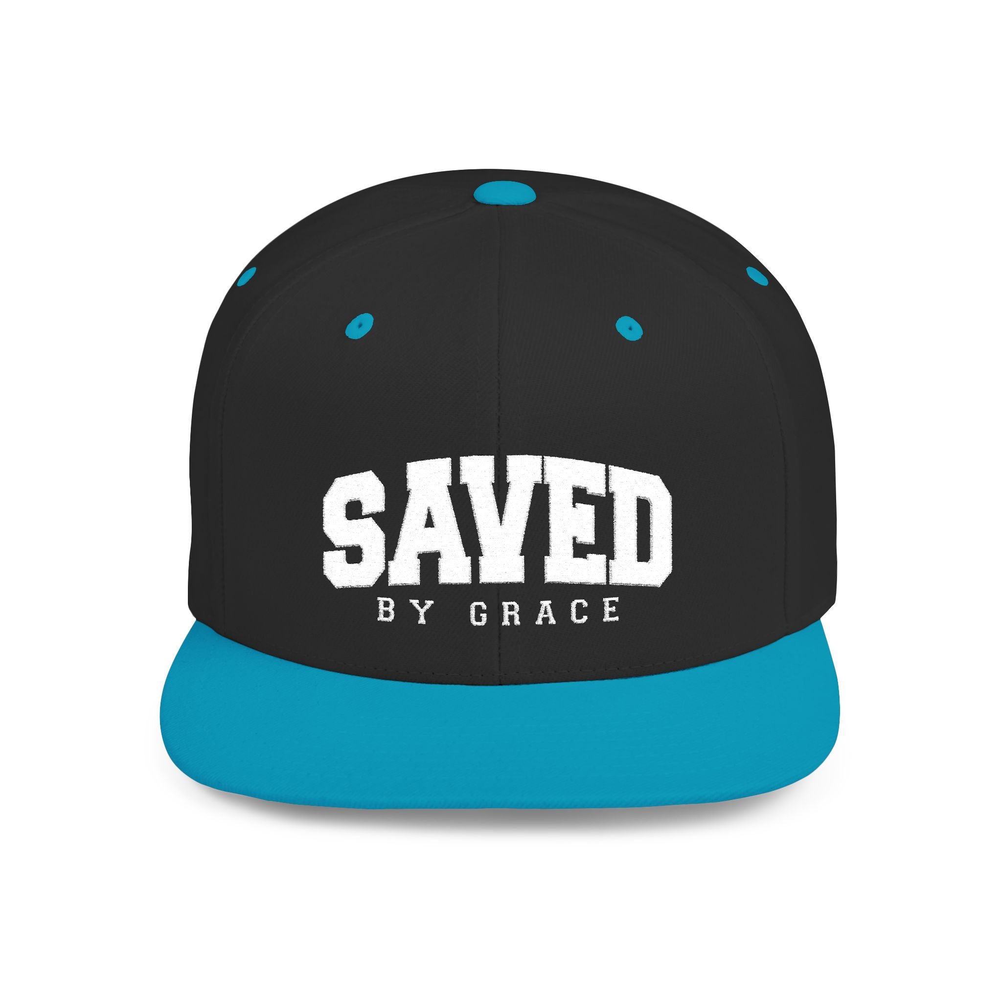 SAVED BY GRACE — Flat Bill Snapback Hat — Bold Faith Statement Cap