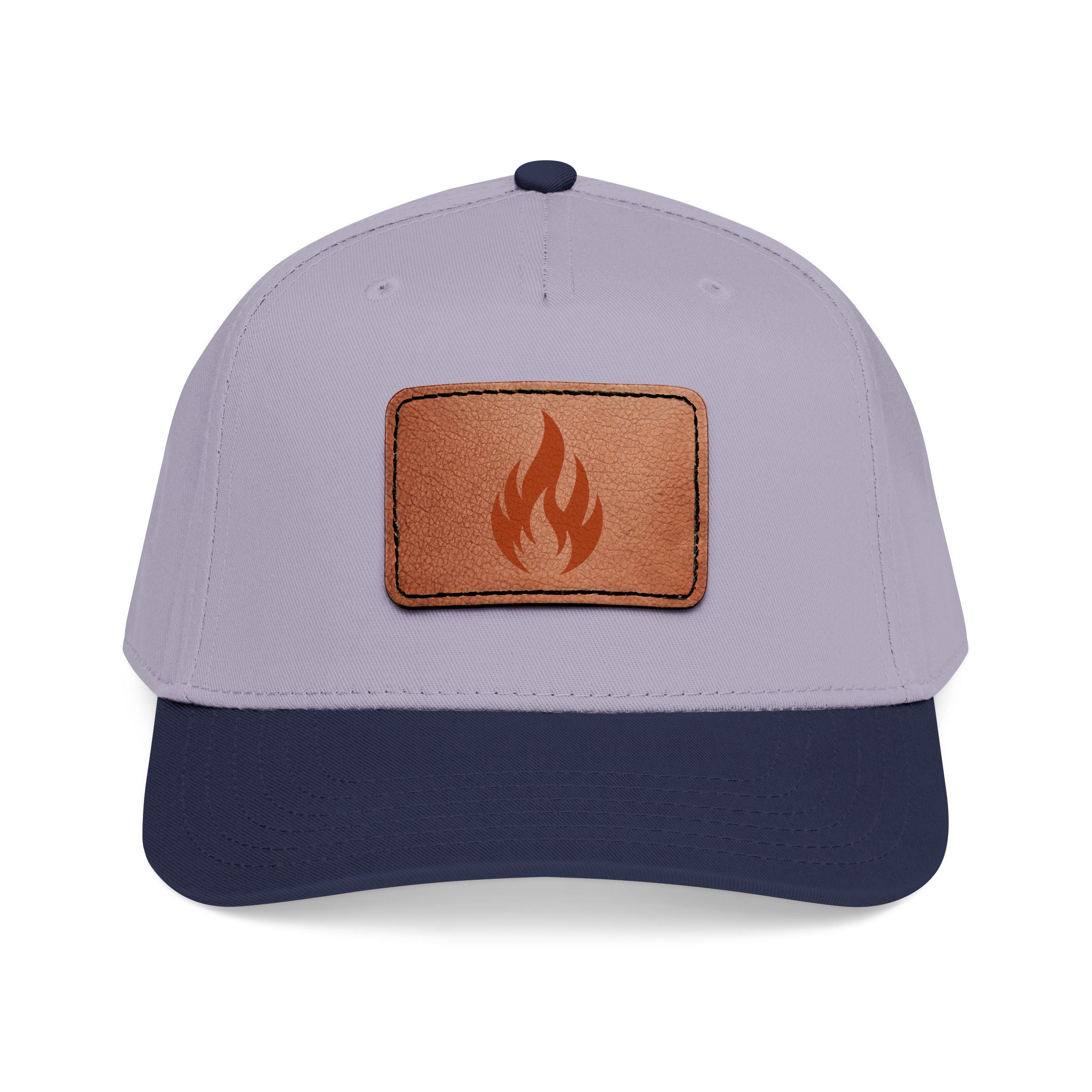 Leather Patch Flame Baseball Cap — Mid Profile Adjustable Hat