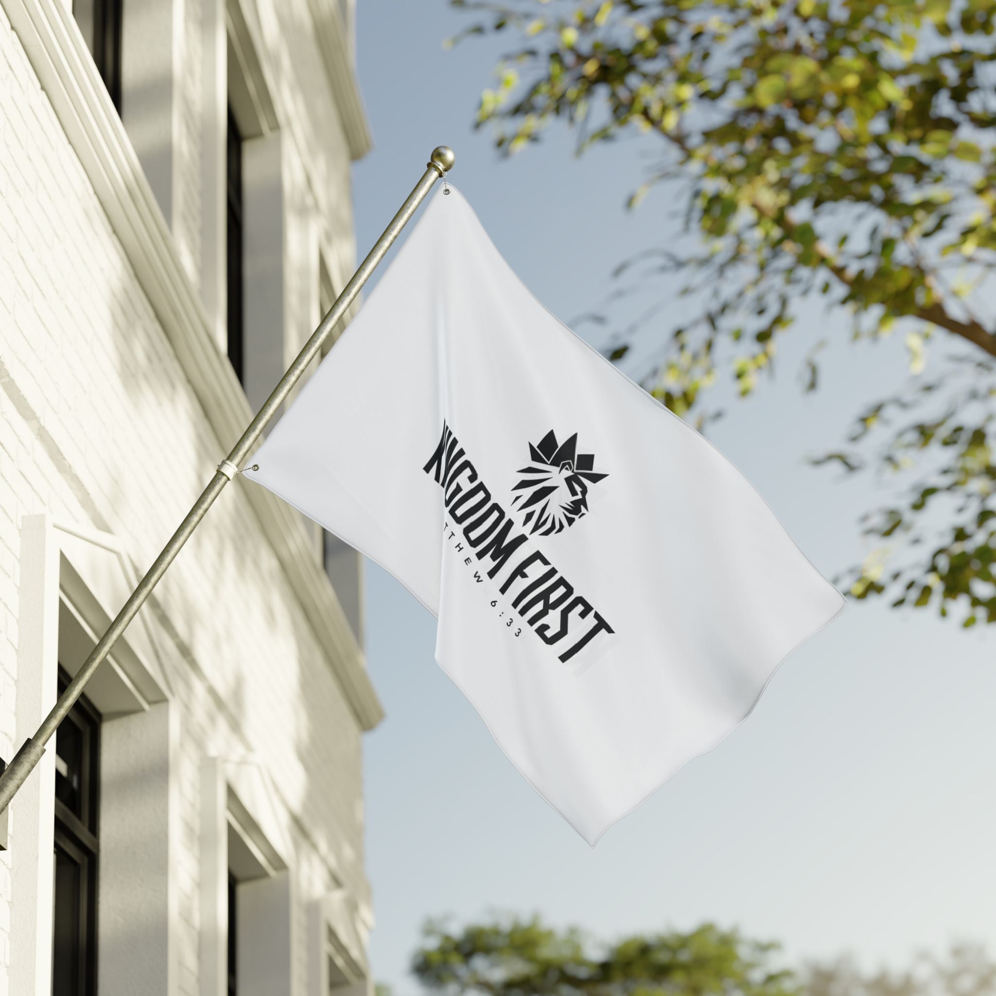 Kingdom First Double-Sided Flag — Matthew 6:33 Inspirational Church Banner