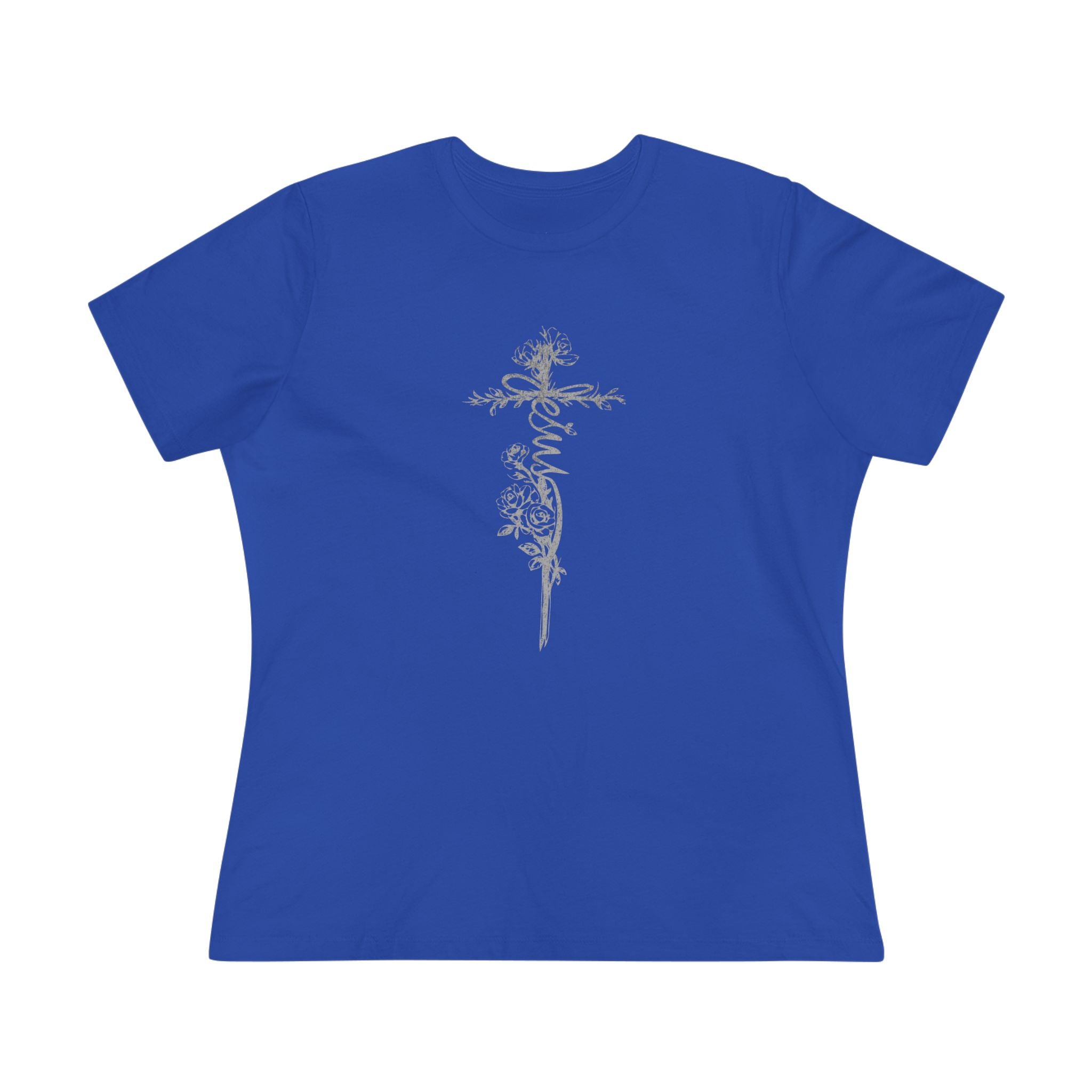 Women's Floral Cross Cotton Tee — Delicate Vine Cross Graphic