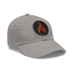 Flame Patch Dad Hat — Leather Round Patch Fire Logo Cap