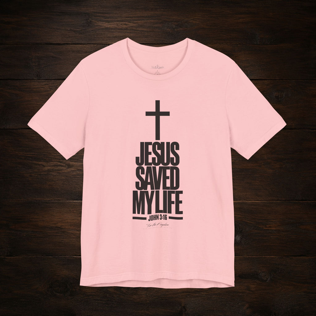 Jesus Saved My Life Dark Pallete Tee — Christian Cross Faith Shirt (John 3:16)