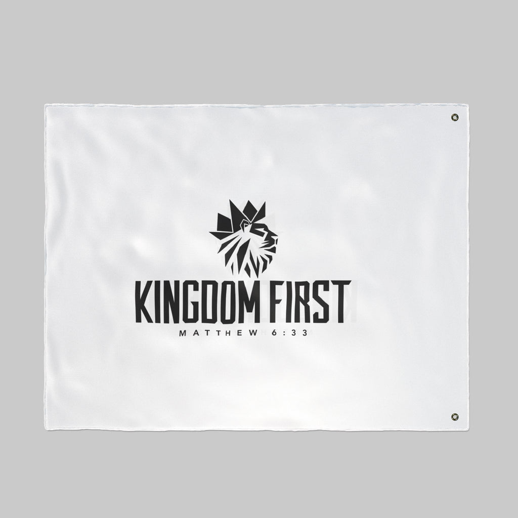 Kingdom First Double-Sided Flag — Matthew 6:33 Inspirational Church Banner