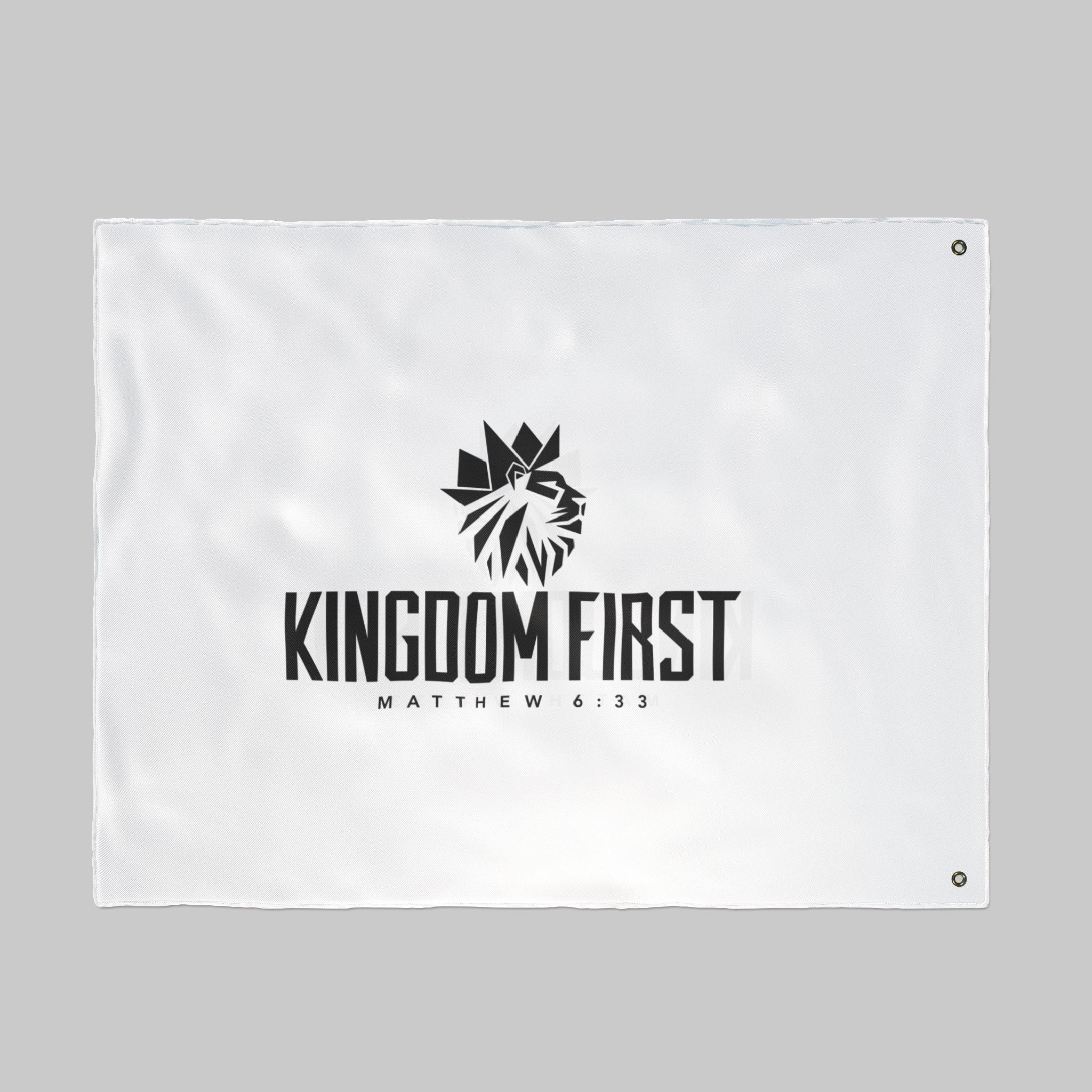 Kingdom First Double-Sided Flag — Matthew 6:33 Inspirational Church Banner