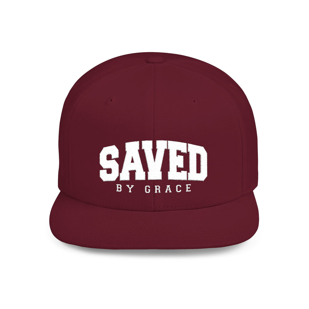 SAVED BY GRACE — Flat Bill Snapback Hat — Bold Faith Statement Cap