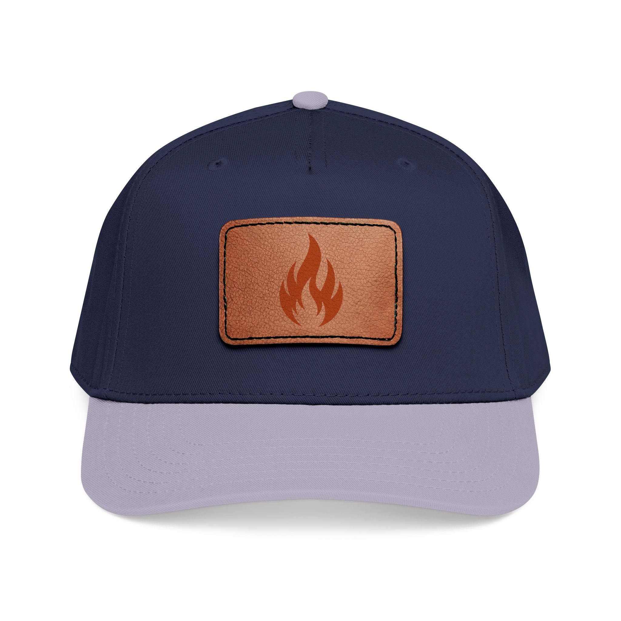 Leather Patch Flame Baseball Cap — Mid Profile Adjustable Hat