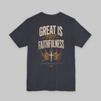 Great Is Thy Faithfulness T-Shirt — Christian Faith Tee with Cross & Crown Design