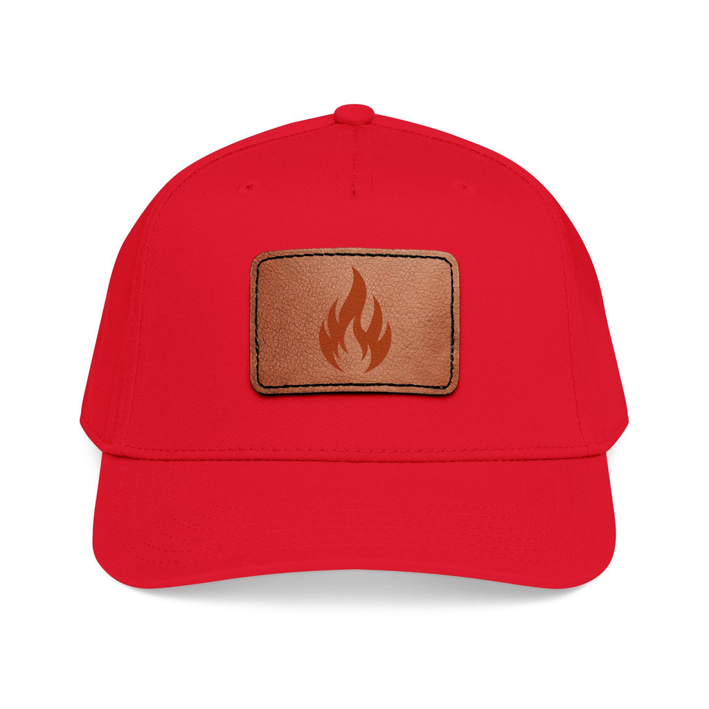 Leather Patch Flame Baseball Cap — Mid Profile Adjustable Hat