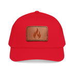 Leather Patch Flame Baseball Cap — Mid Profile Adjustable Hat