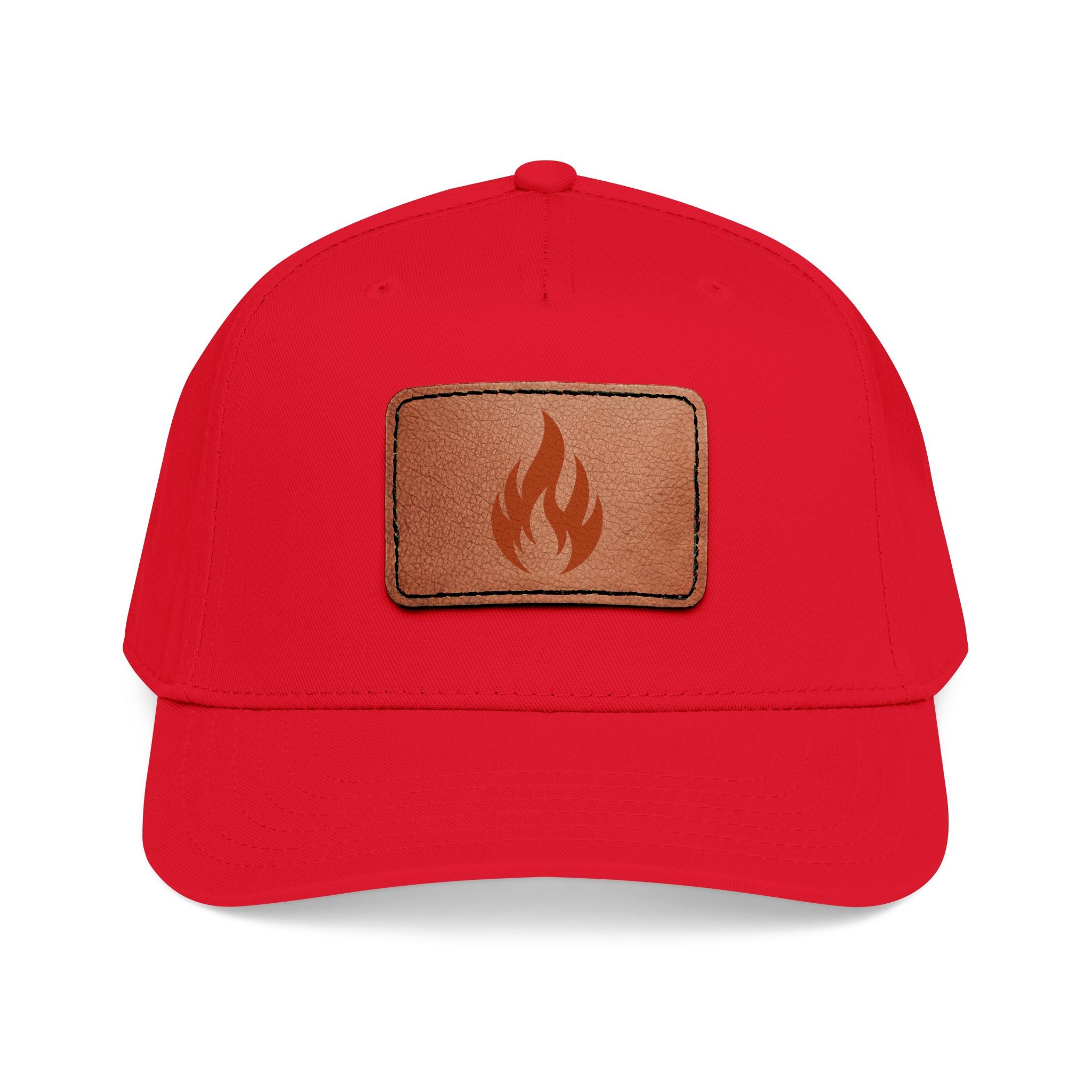 Leather Patch Flame Baseball Cap — Mid Profile Adjustable Hat