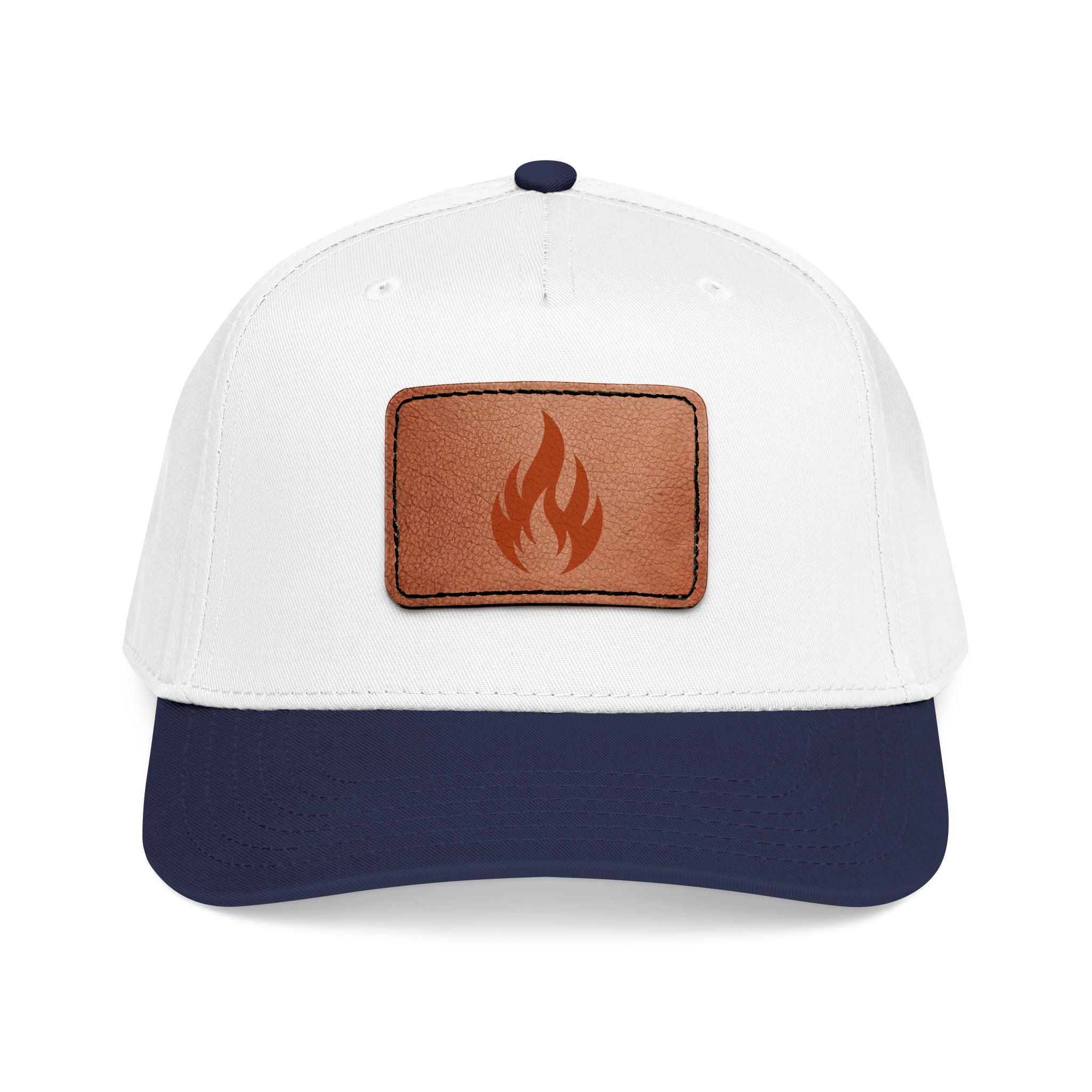 Leather Patch Flame Baseball Cap — Mid Profile Adjustable Hat