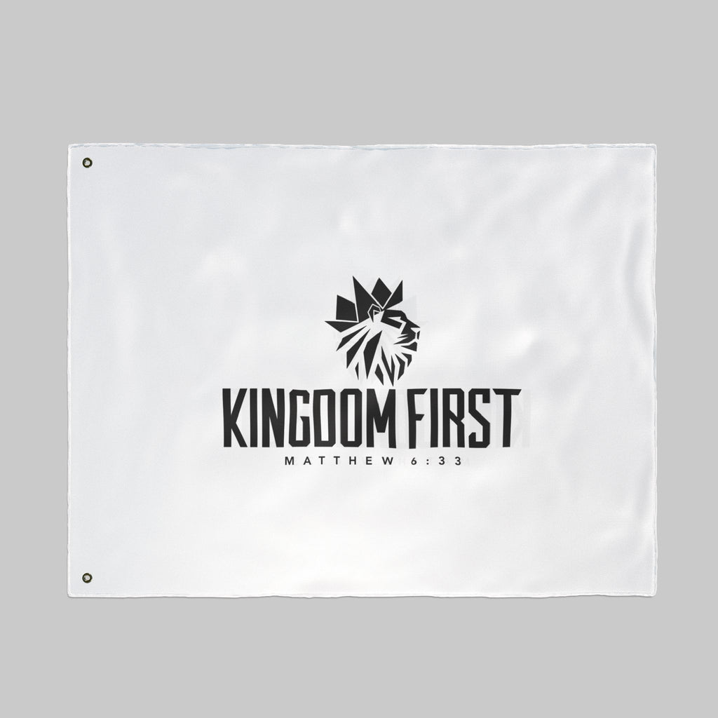 Kingdom First Double-Sided Flag — Matthew 6:33 Inspirational Church Banner