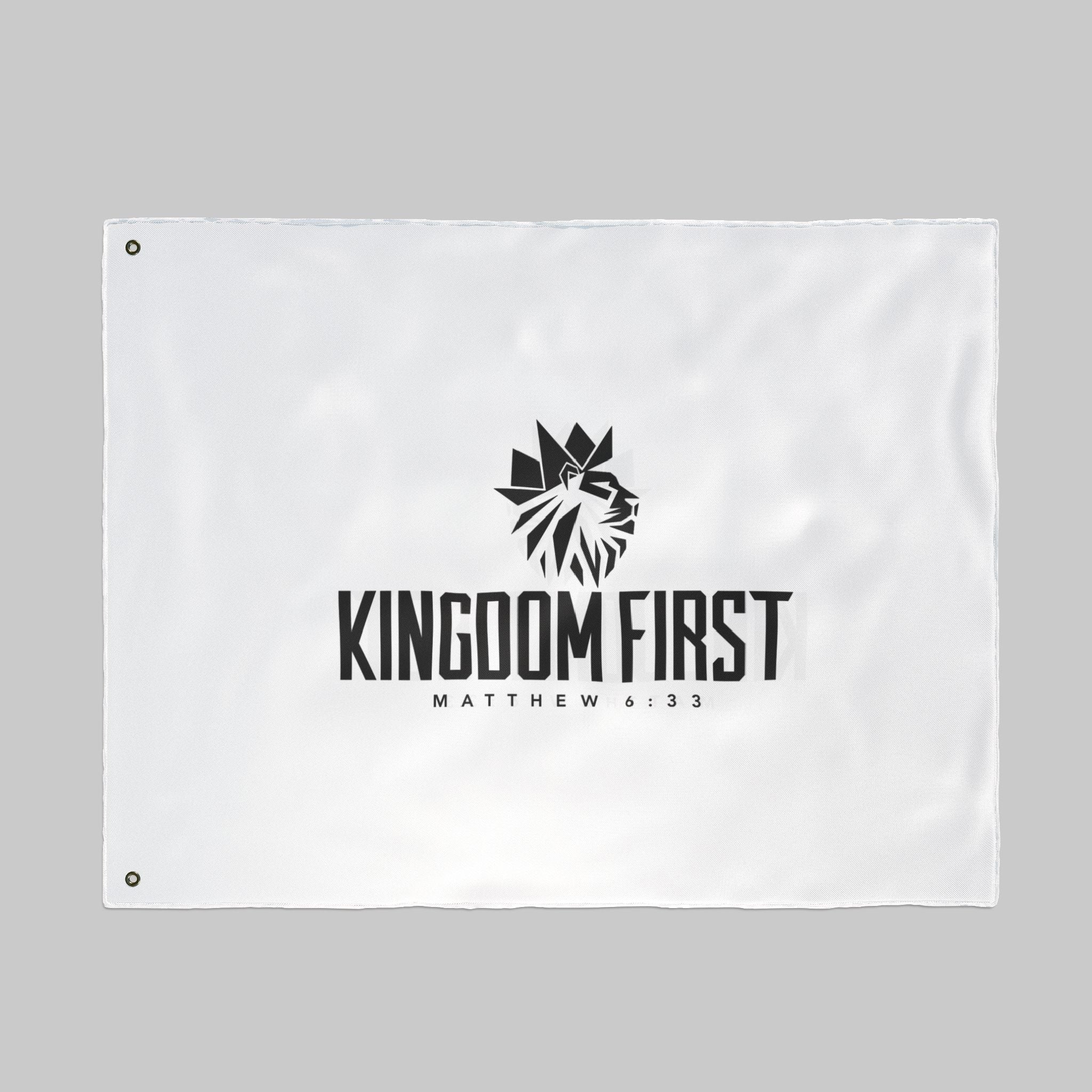 Kingdom First Double-Sided Flag — Matthew 6:33 Inspirational Church Banner