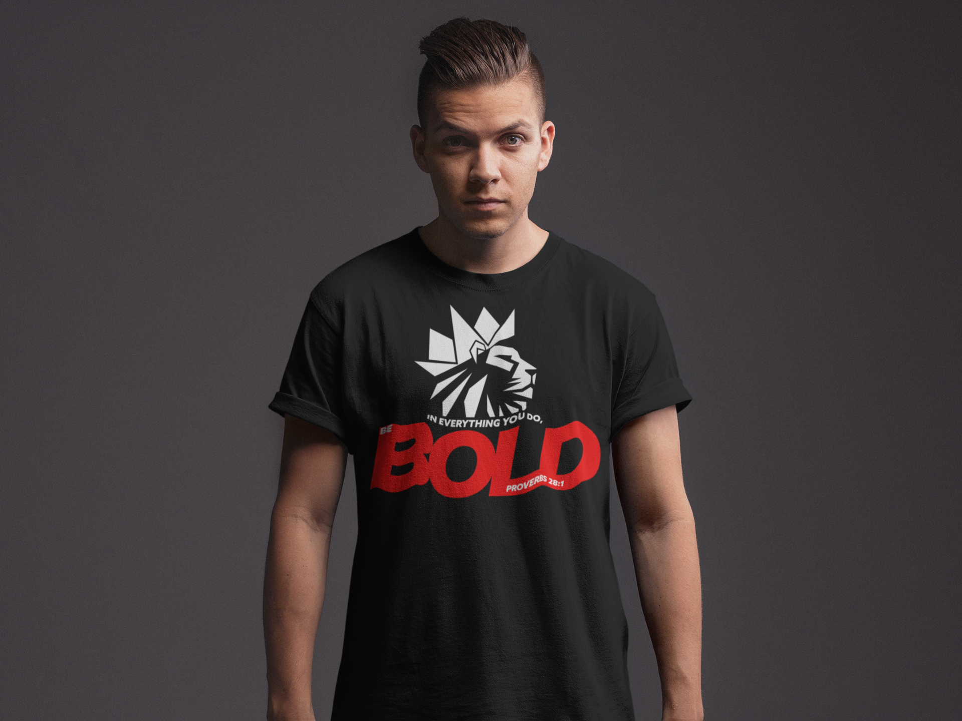 Be Bold Lion of Judah Inspirational Christian T‑Shirt (Proverbs 28:1)