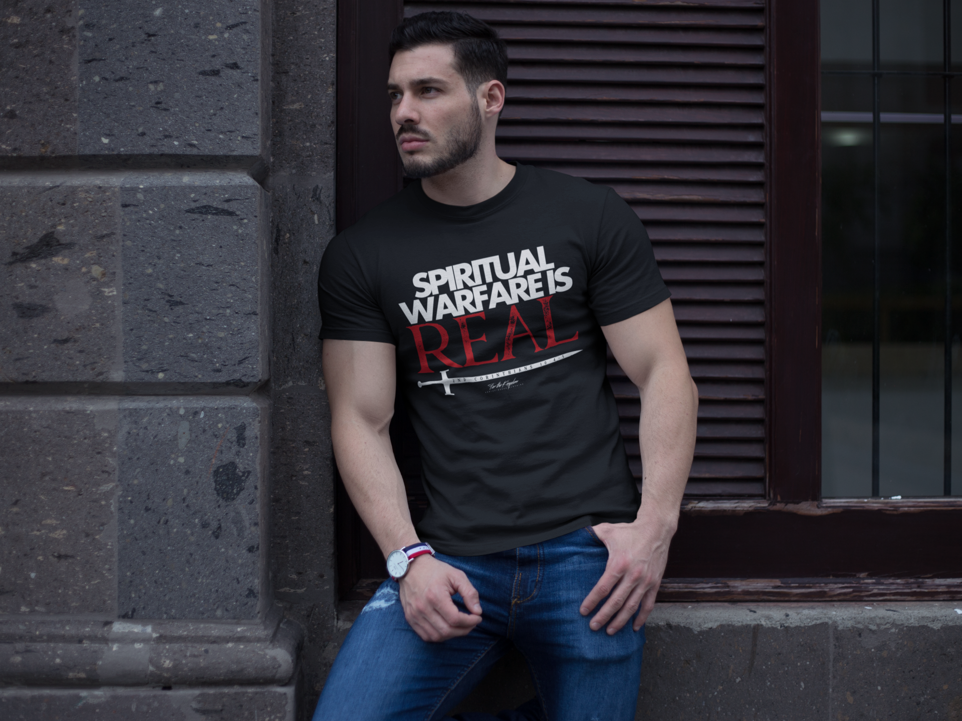 Spiritual Warfare Is Real Light Palette T-Shirt — Christian Faith Tee with Sword Graphic