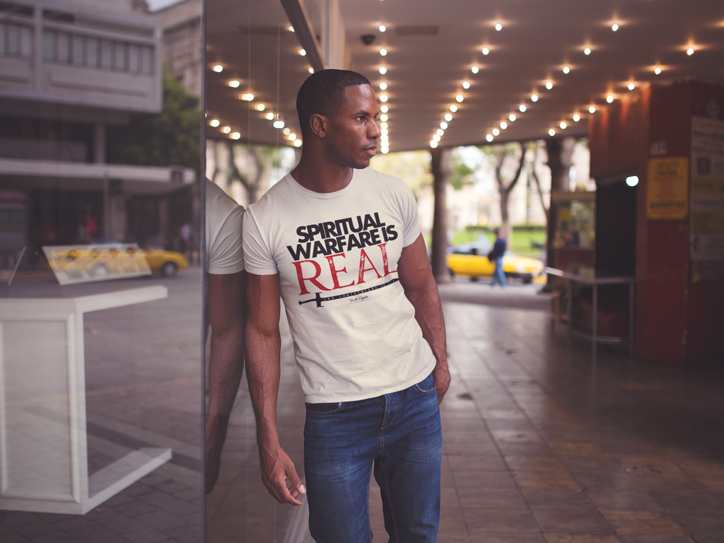 Spiritual Warfare Is Real Dark Palette T-Shirt — Christian Faith Tee with Sword Graphic