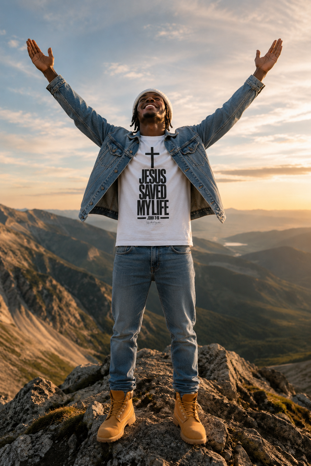 Jesus Saved My Life Dark Pallete Tee — Christian Cross Faith Shirt (John 3:16)