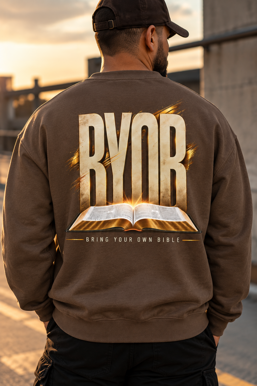 Christian Crewneck Sweatshirt — "BYOB (Bring Your Own Bible)" Faith Graphic