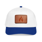 Leather Patch Flame Baseball Cap — Mid Profile Adjustable Hat