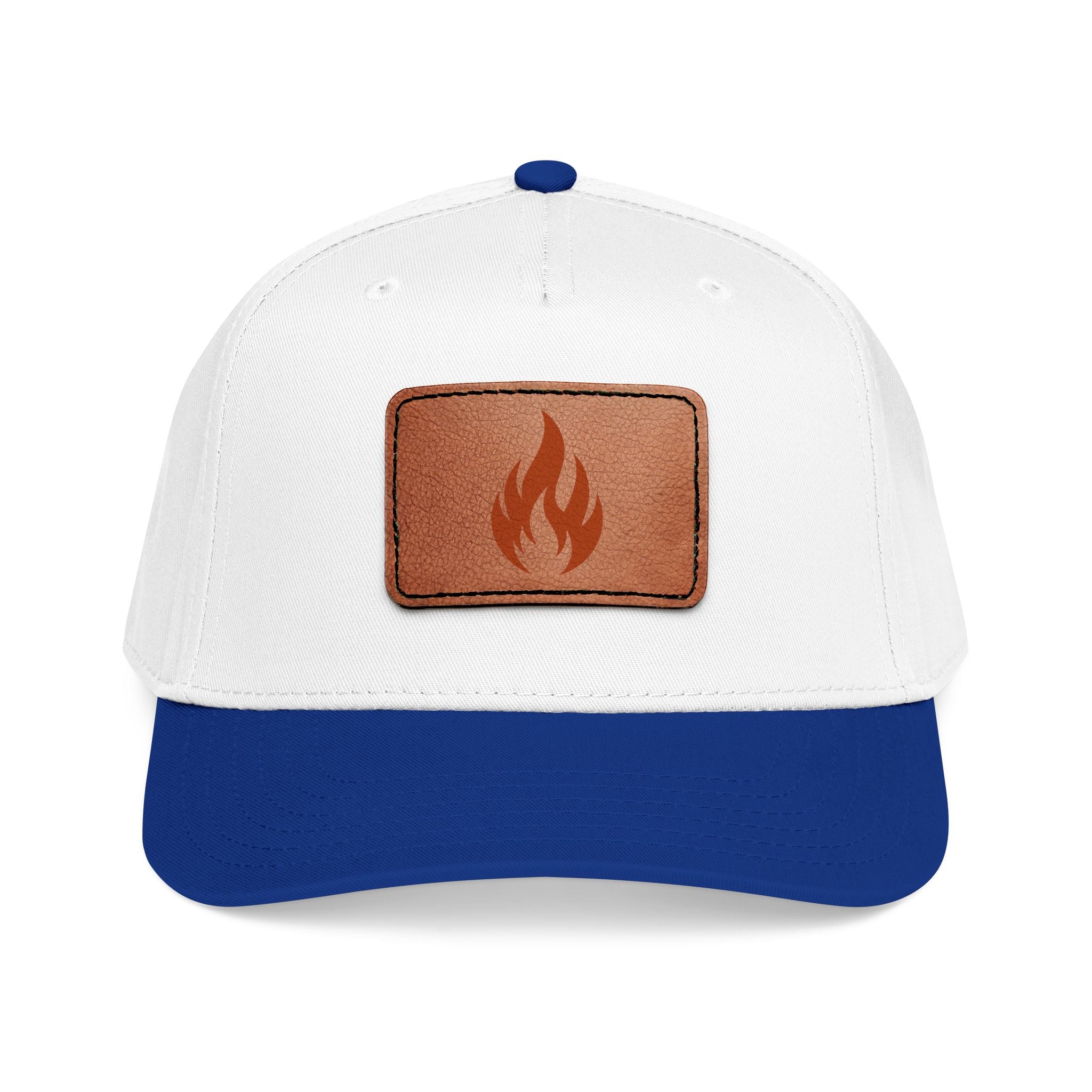 Leather Patch Flame Baseball Cap — Mid Profile Adjustable Hat