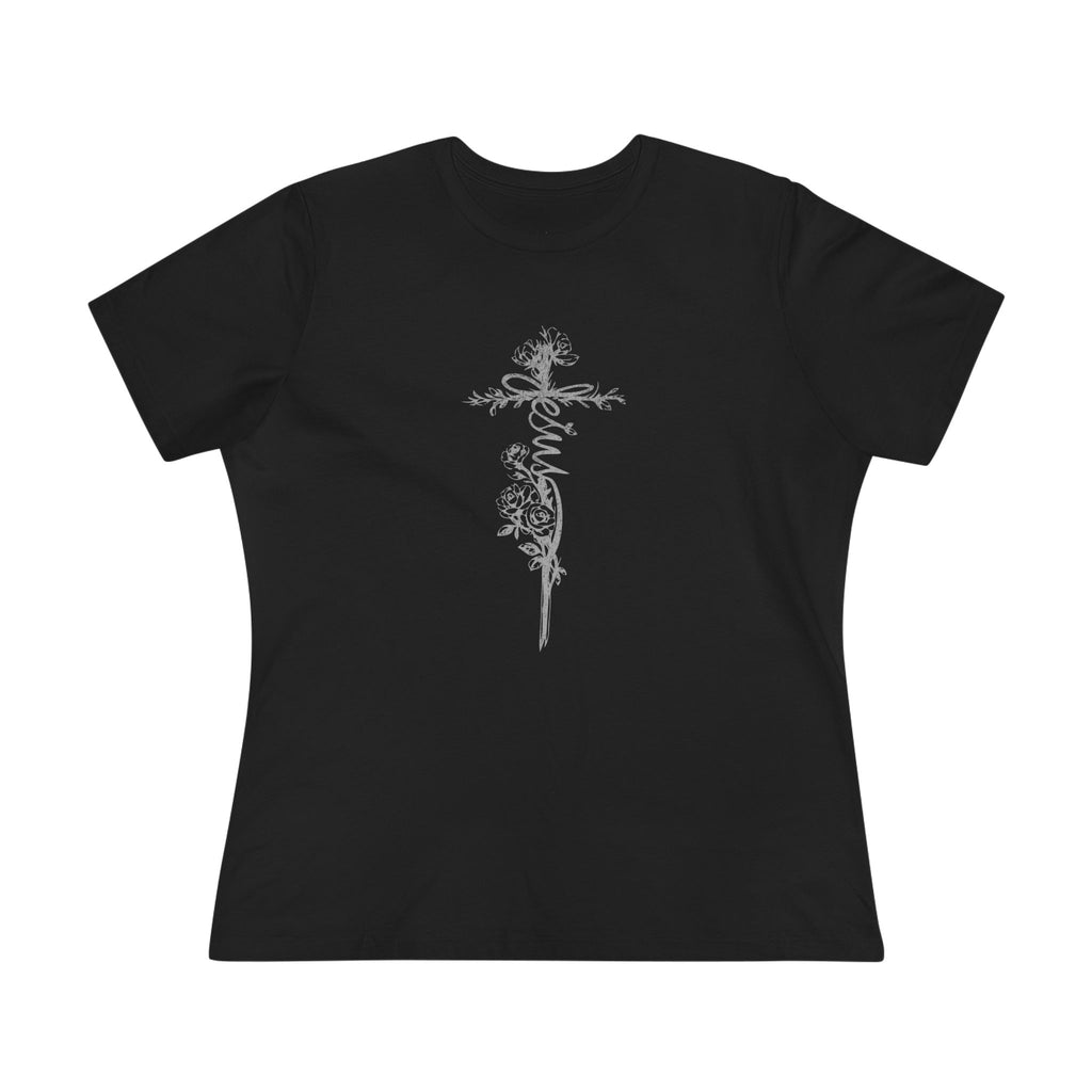 Women's Floral Cross Cotton Tee — Delicate Vine Cross Graphic