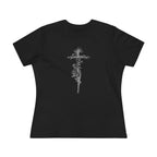 Women's Floral Cross Cotton Tee — Delicate Vine Cross Graphic