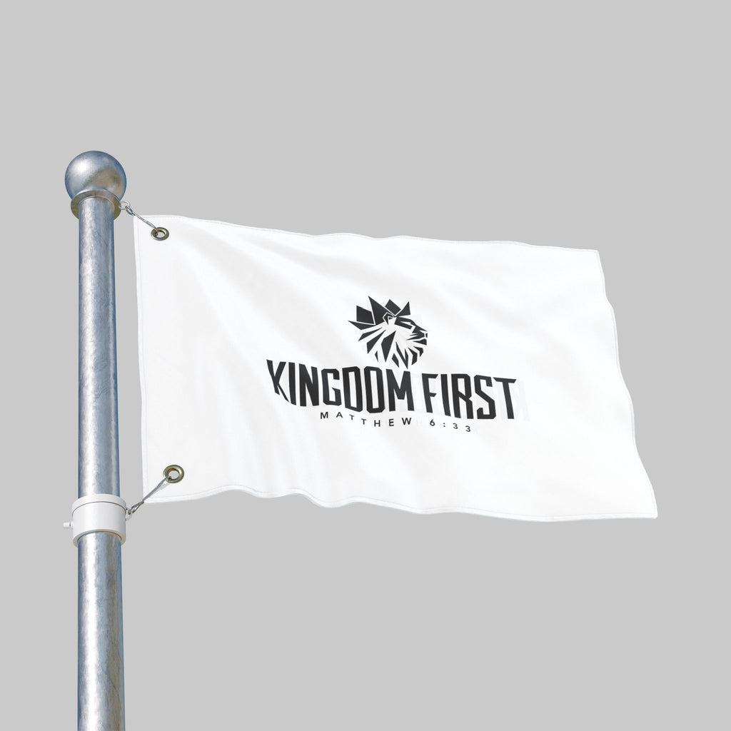 Kingdom First Double-Sided Flag — Matthew 6:33 Inspirational Church Banner