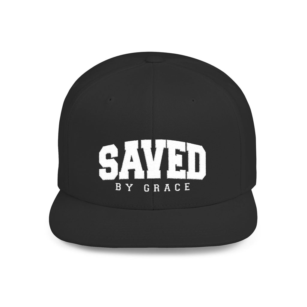 SAVED BY GRACE — Flat Bill Snapback Hat — Bold Faith Statement Cap