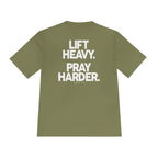 Lift Heavy Pray Harder Tee — Faith & Fitness Moisture-Wicking Shirt