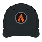 Embroidered Flame Patch Snapback Cap — Trucker Hat with Fire Logo