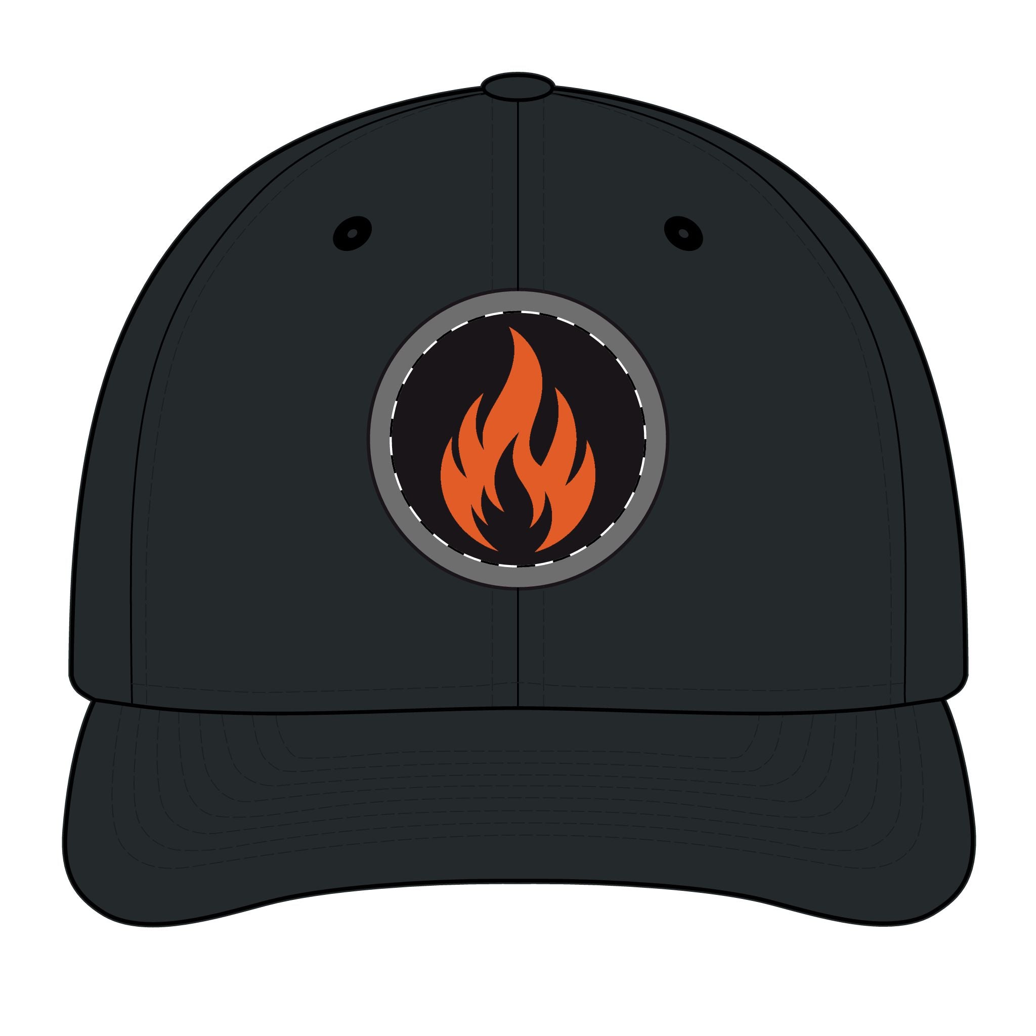 Embroidered Flame Patch Snapback Cap — Trucker Hat with Fire Logo