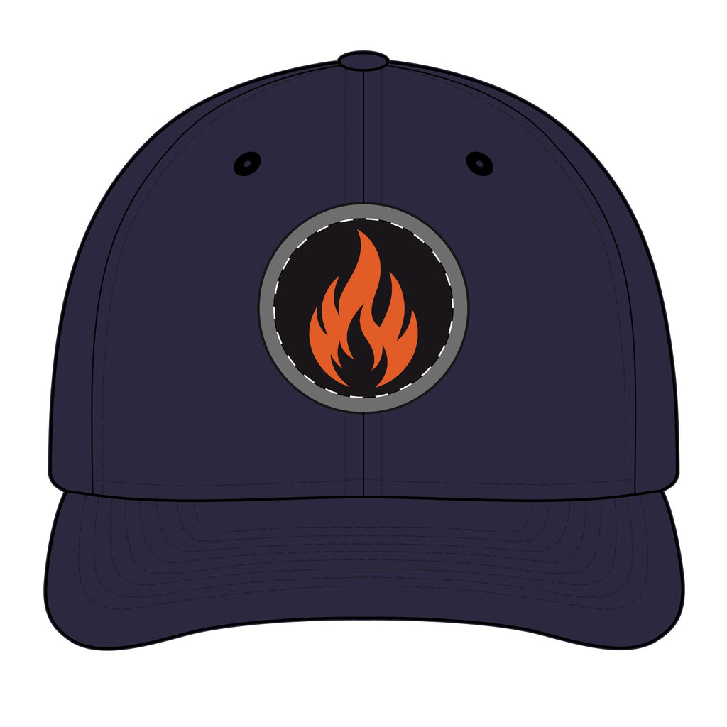 Embroidered Flame Patch Snapback Cap — Trucker Hat with Fire Logo