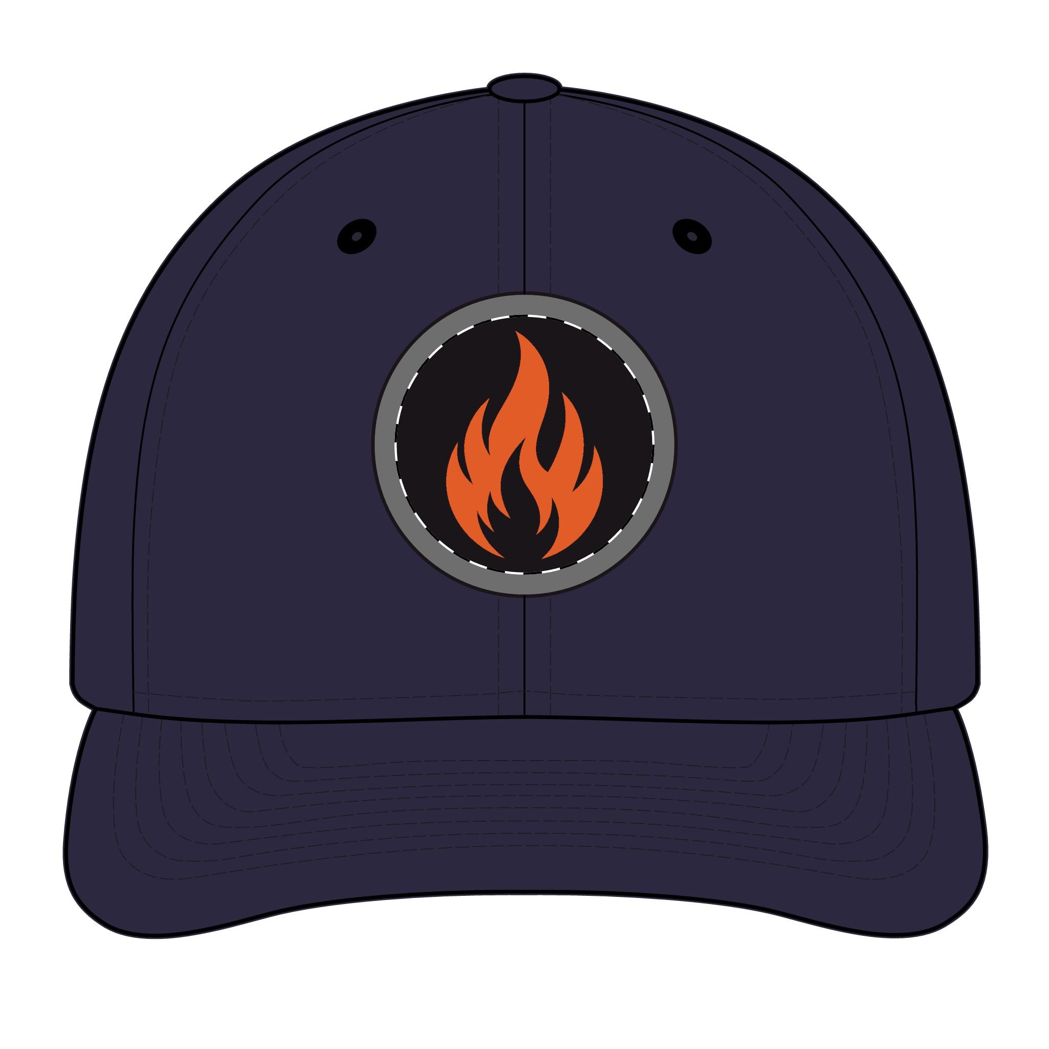 Embroidered Flame Patch Snapback Cap — Trucker Hat with Fire Logo