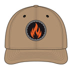 Embroidered Flame Patch Snapback Cap — Trucker Hat with Fire Logo