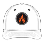 Embroidered Flame Patch Snapback Cap — Trucker Hat with Fire Logo