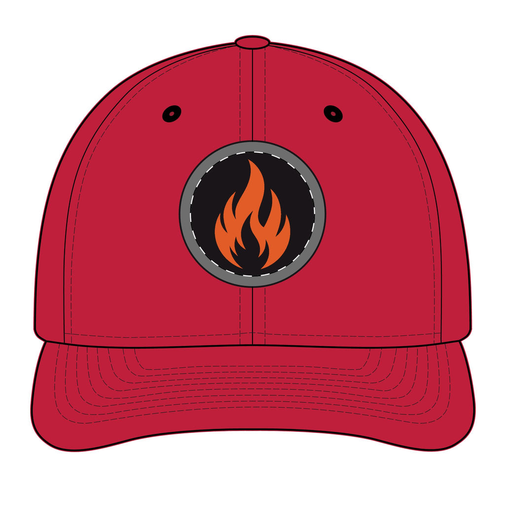 Embroidered Flame Patch Snapback Cap — Trucker Hat with Fire Logo
