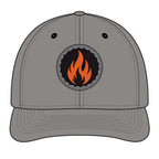 Embroidered Flame Patch Snapback Cap — Trucker Hat with Fire Logo