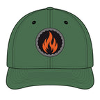Embroidered Flame Patch Snapback Cap — Trucker Hat with Fire Logo