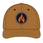Embroidered Flame Patch Snapback Cap — Trucker Hat with Fire Logo