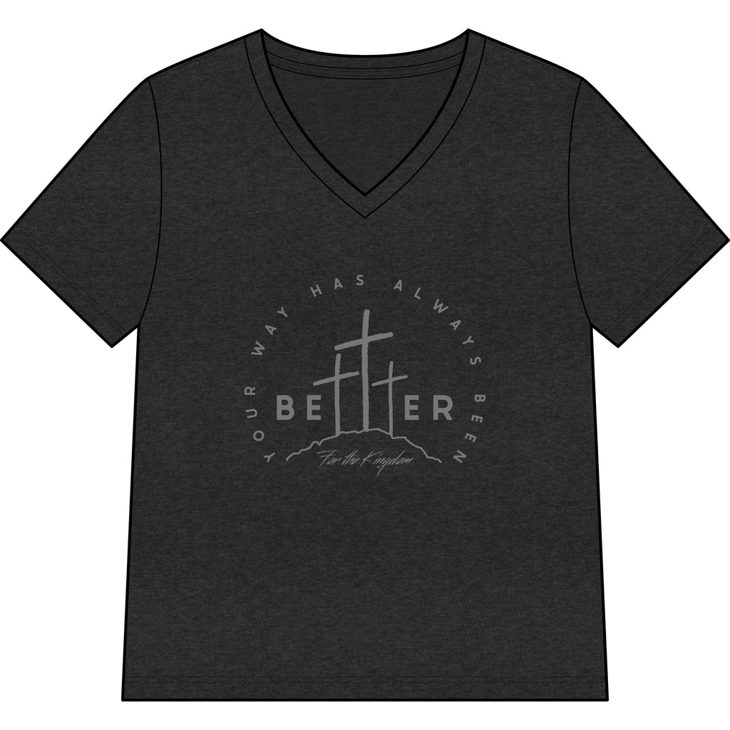 BEtttER  V-Neck Tee Dark Palette — Inspirational Christian Cross Women’s Shirt
