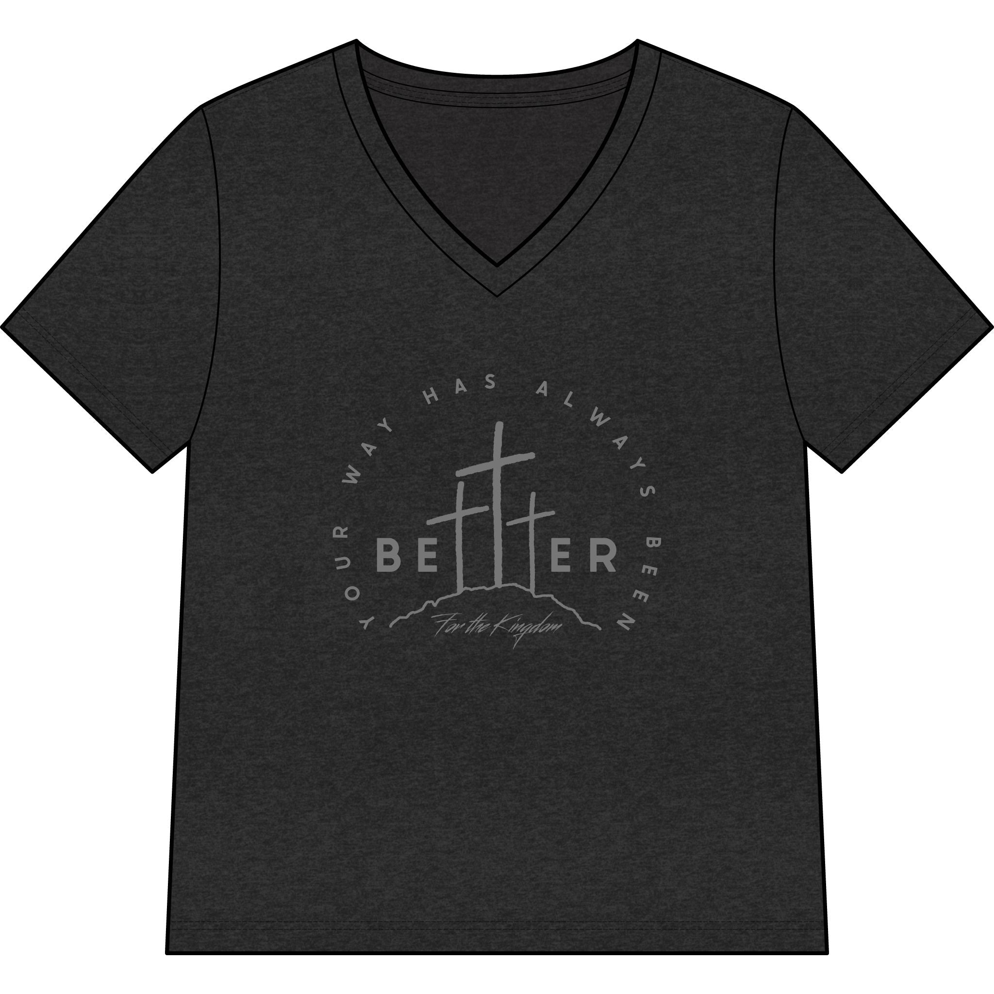 BEtttER  V-Neck Tee Dark Palette — Inspirational Christian Cross Women’s Shirt