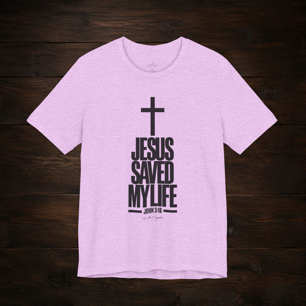 Jesus Saved My Life Dark Pallete Tee — Christian Cross Faith Shirt (John 3:16)