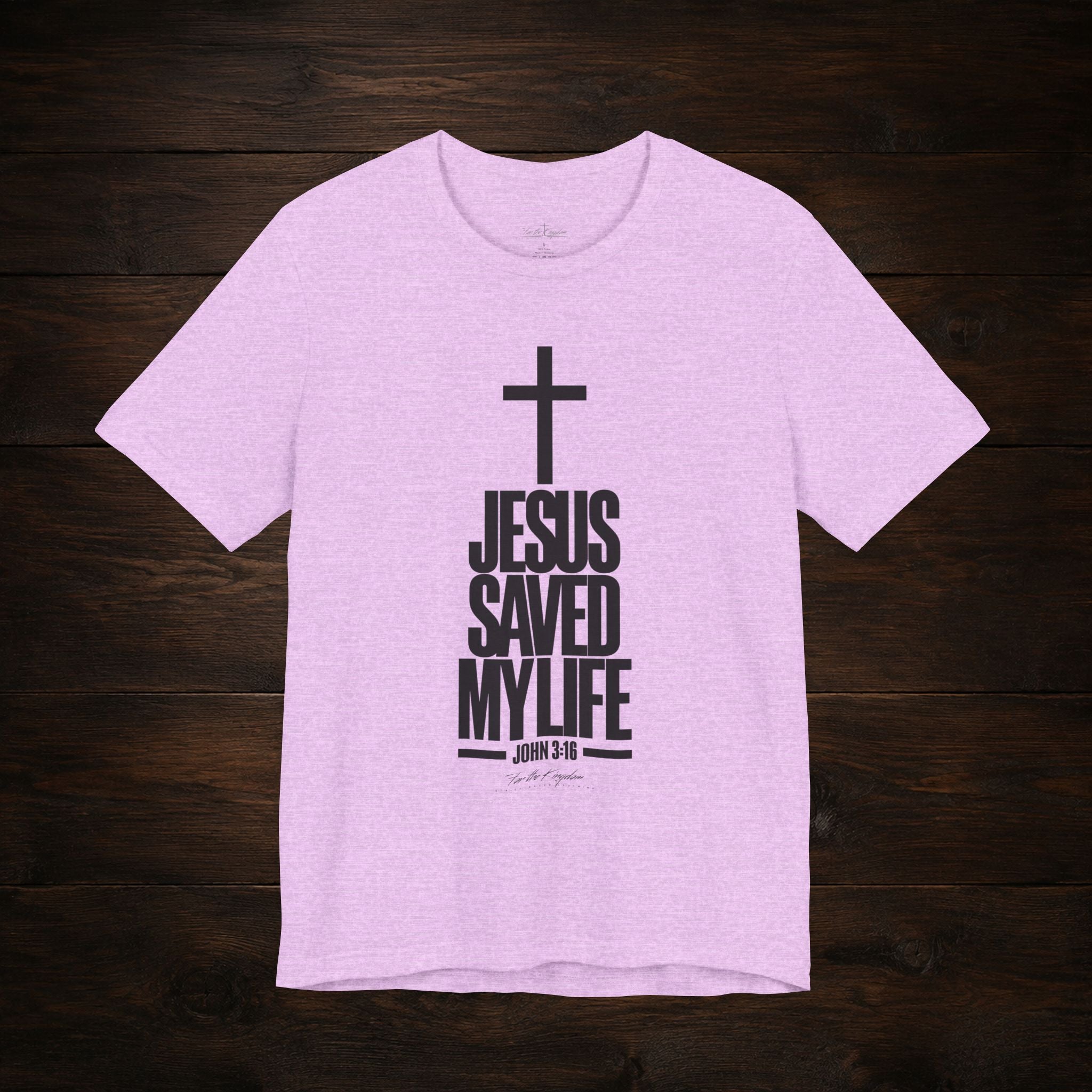 Jesus Saved My Life Dark Pallete Tee — Christian Cross Faith Shirt (John 3:16)