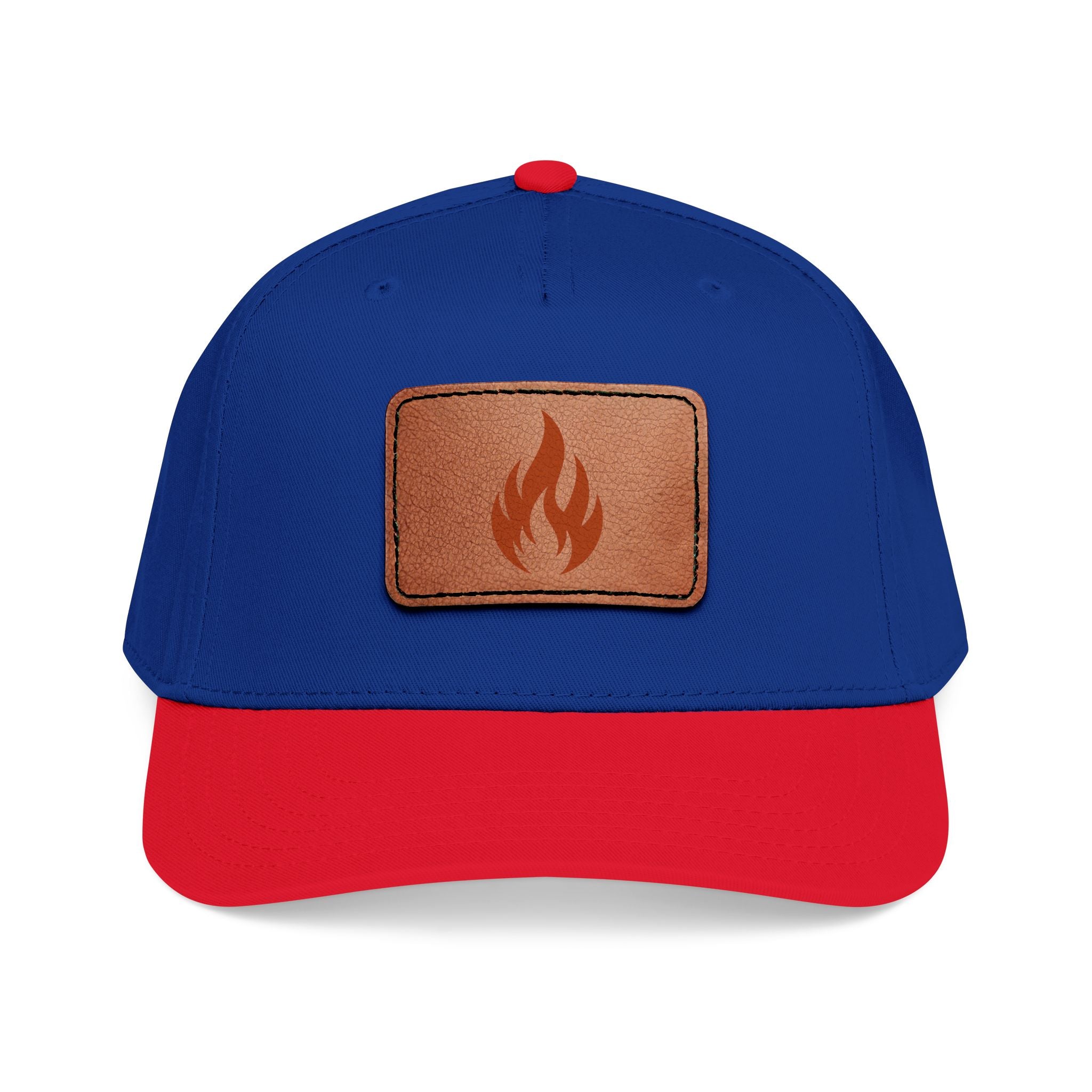 Leather Patch Flame Baseball Cap — Mid Profile Adjustable Hat