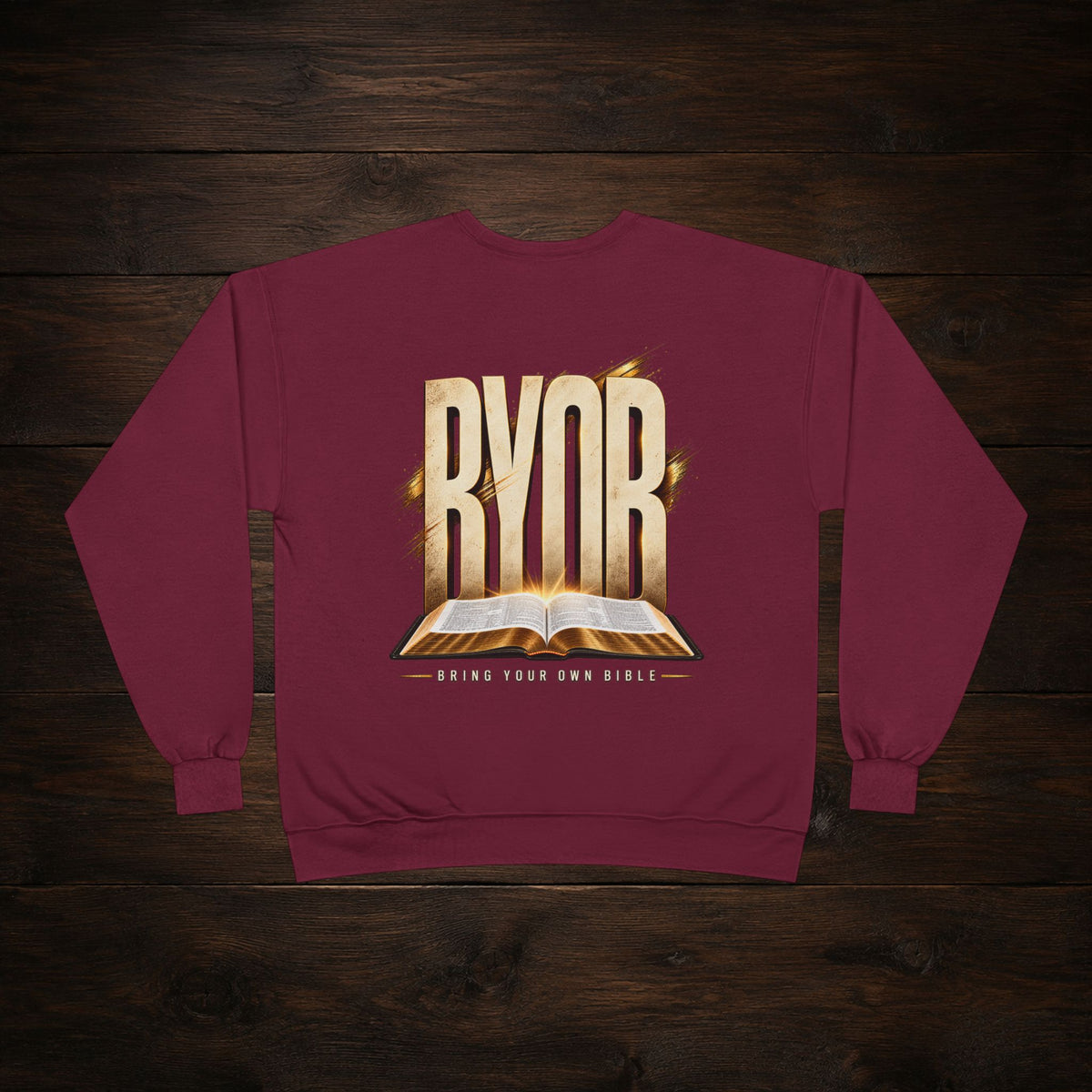 Christian Crewneck Sweatshirt — "BYOB (Bring Your Own Bible)" Faith Graphic