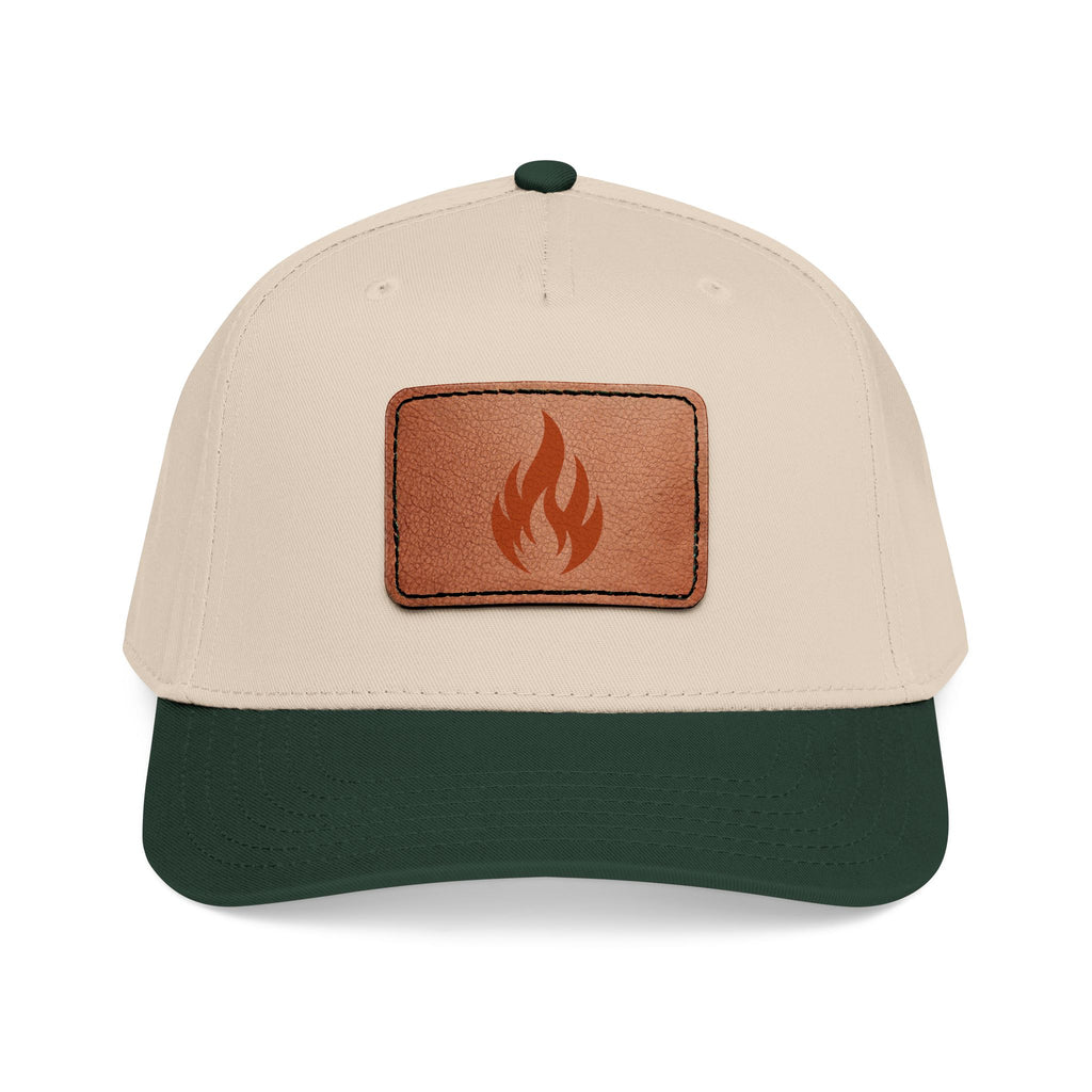 Leather Patch Flame Baseball Cap — Mid Profile Adjustable Hat