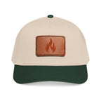 Leather Patch Flame Baseball Cap — Mid Profile Adjustable Hat