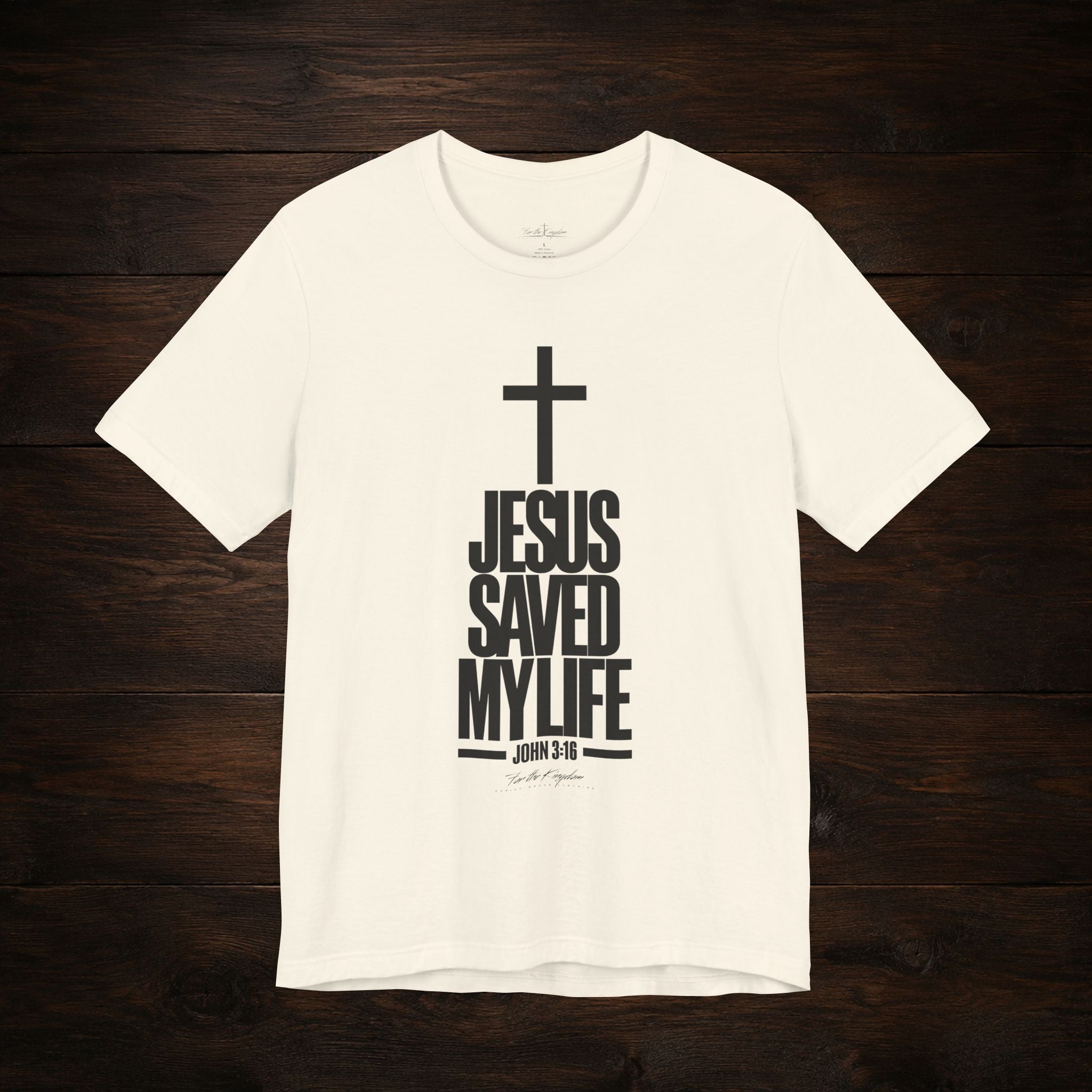 Jesus Saved My Life Dark Pallete Tee — Christian Cross Faith Shirt (John 3:16)