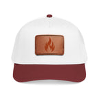 Leather Patch Flame Baseball Cap — Mid Profile Adjustable Hat