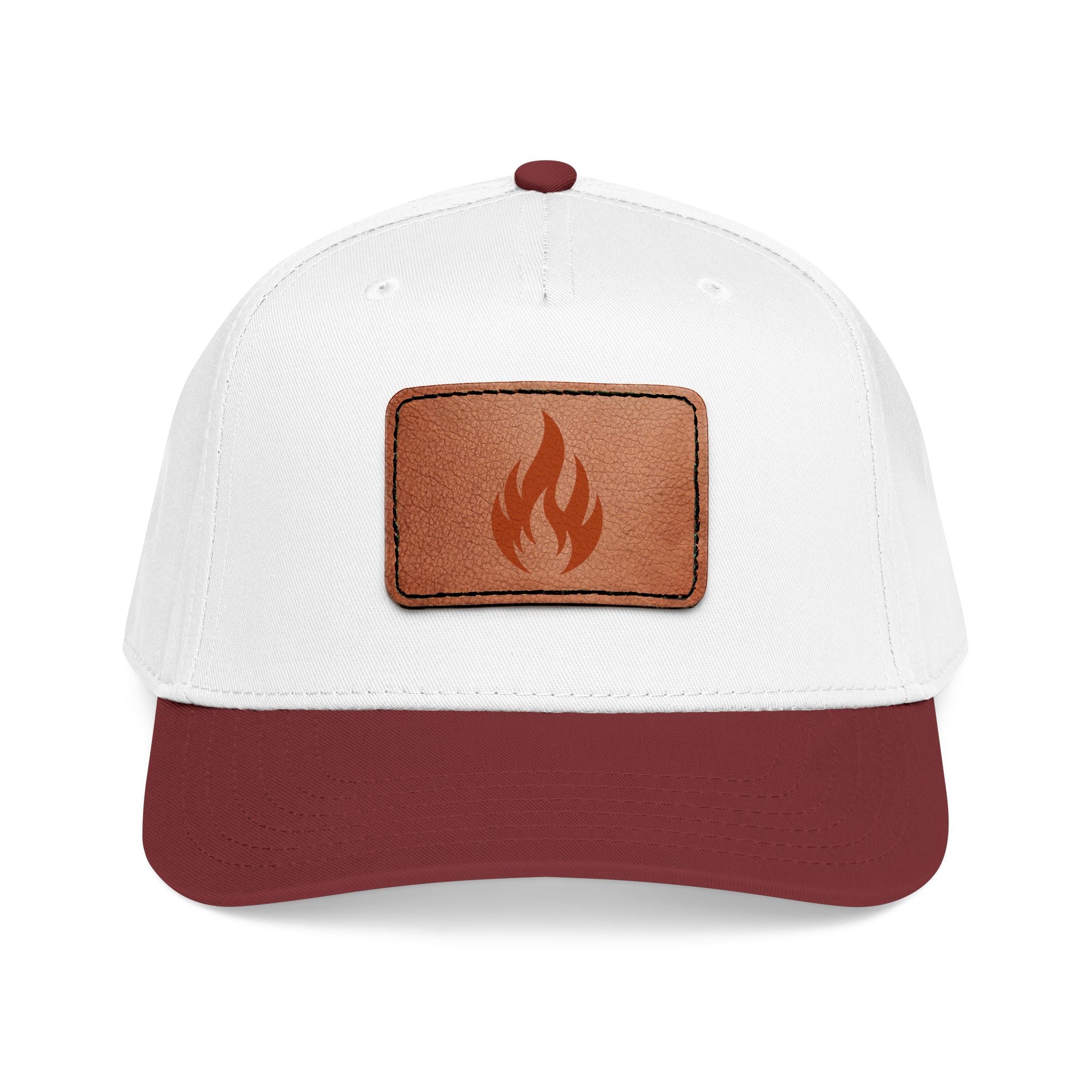 Leather Patch Flame Baseball Cap — Mid Profile Adjustable Hat
